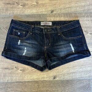 IRIS JEANS Women's Micro Mini Jean Shorts Denim Size Large Distressed Dark Wash